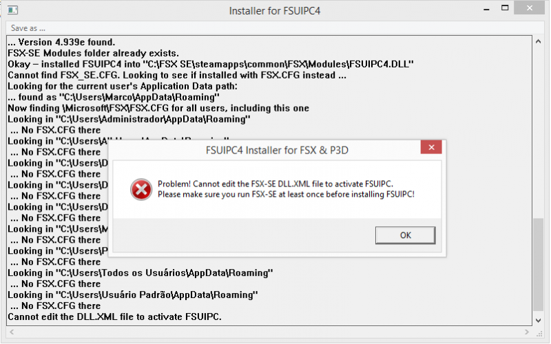 fsx no fsuipc ini file